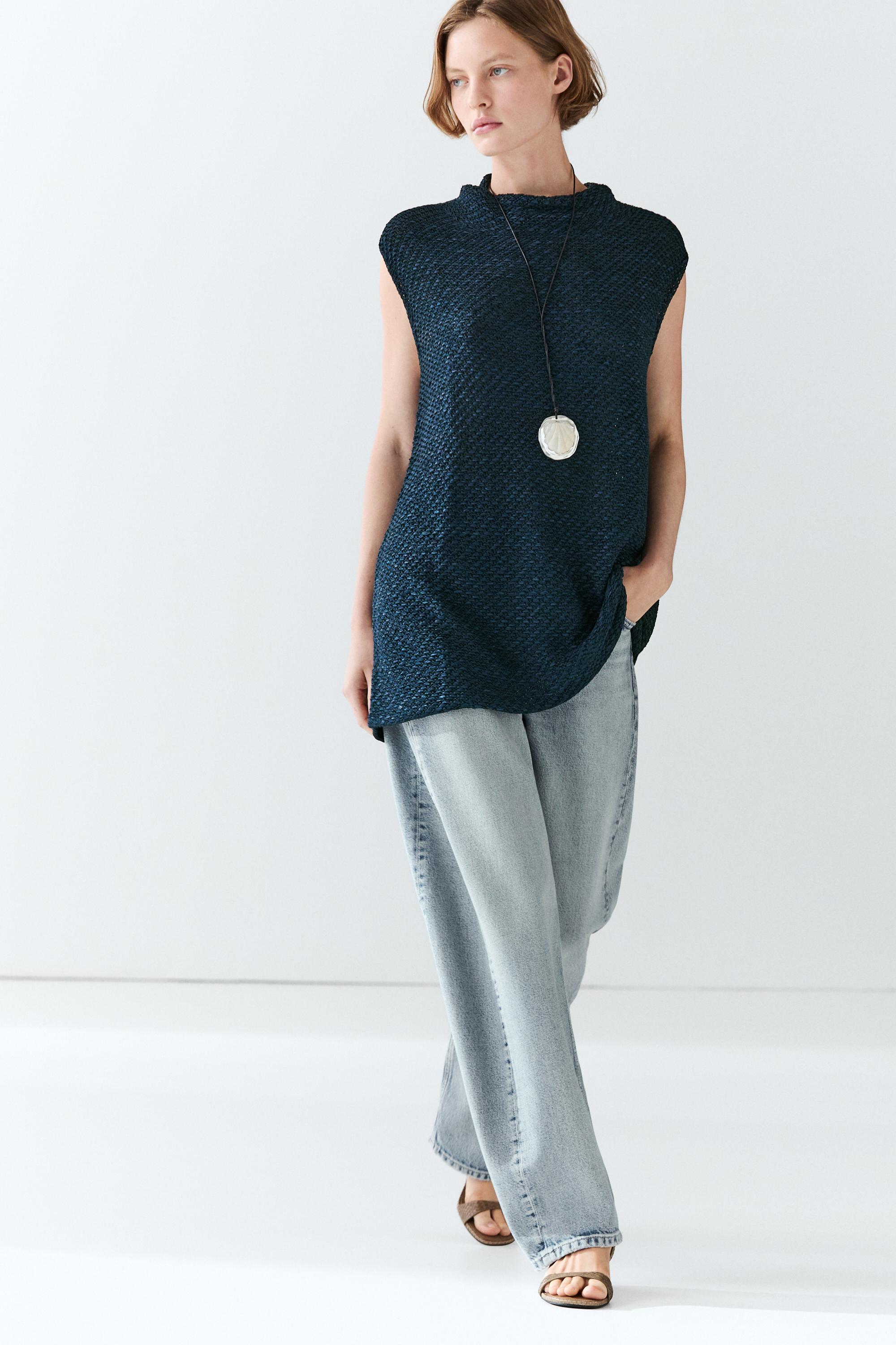 Cotton blend roll neck top